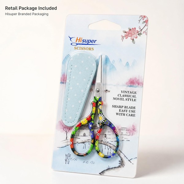Hisuper Sewing scissors sharp scissors Embroidery Scissors Crafting Threading Scissors with Leather Scissors Cover for Needlework Craft Art Work Manual Sewing Handicraft DIY Tool